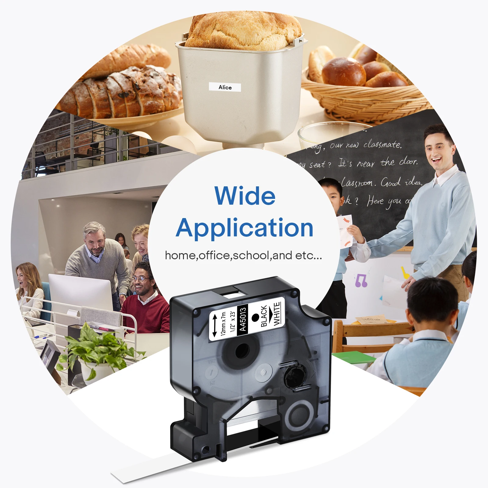 Лента этикеток GREENCYCLE 10PK черно-белая совместимая с Dymo D1 45013 стандартная лента 1/2