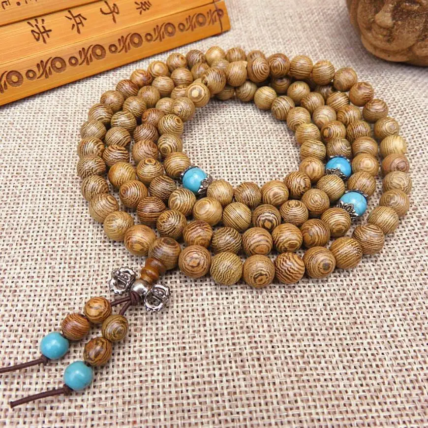 108 деревянных браслетов с круглыми бусинами и куриными крыльями диаметром 6 мм