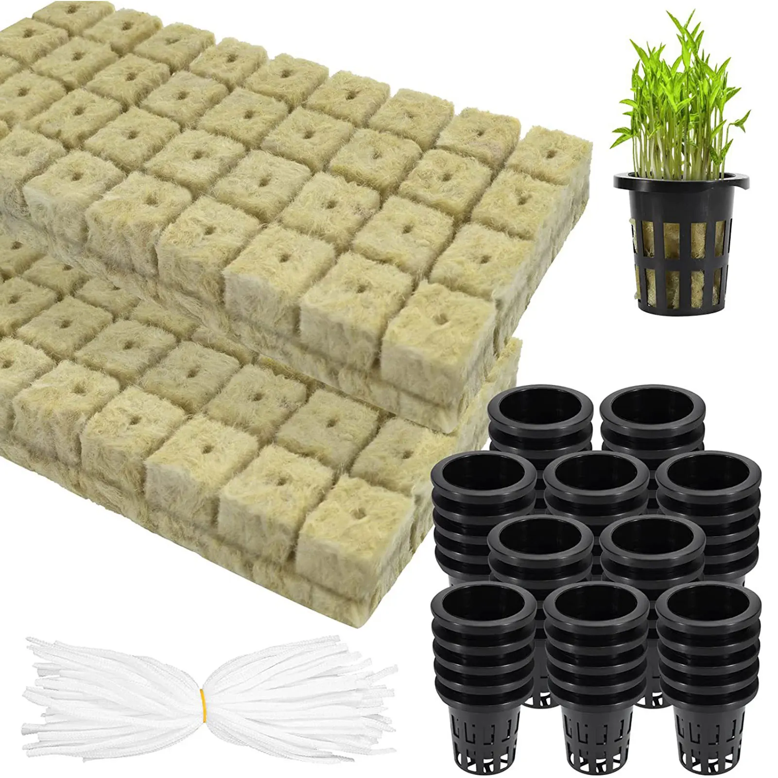 

50pcs Nursery Breathable Accessory Hydroponics Kit Slotted Cup Plant Cultivation Rock Wool Cube Multifunctional Garden Supplies