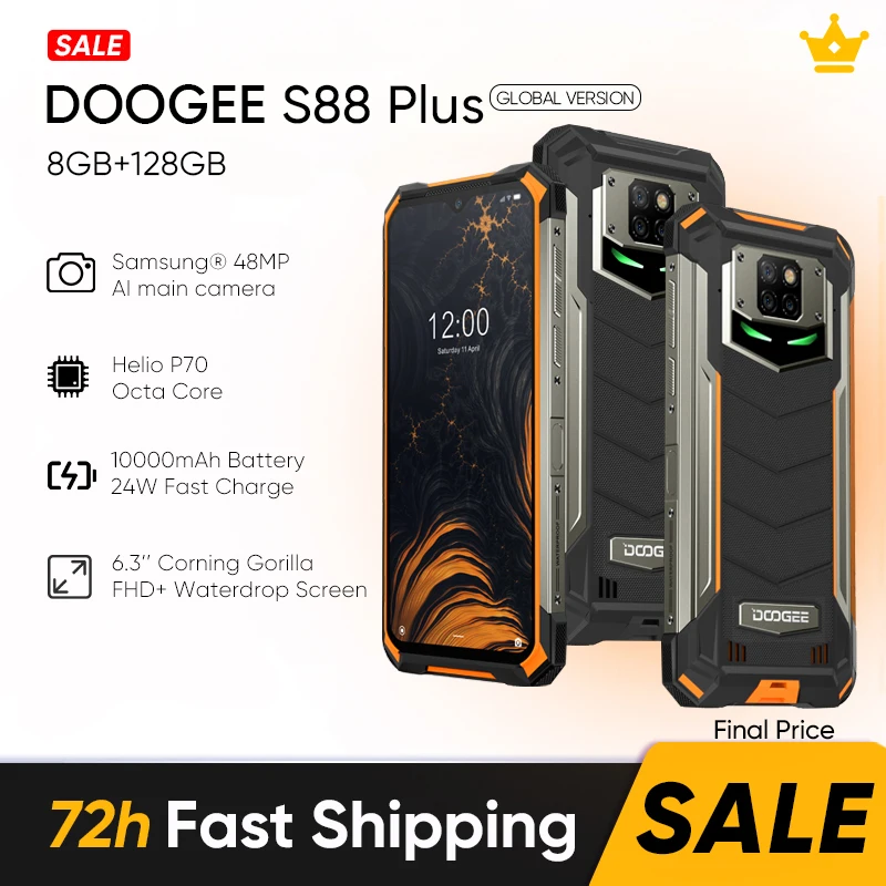 Смартфон DOOGEE S88 Plus прочный телефон основная камера 48 МП 8 ГБ ОЗУ 128 Гб ПЗУ Android 10 IOS