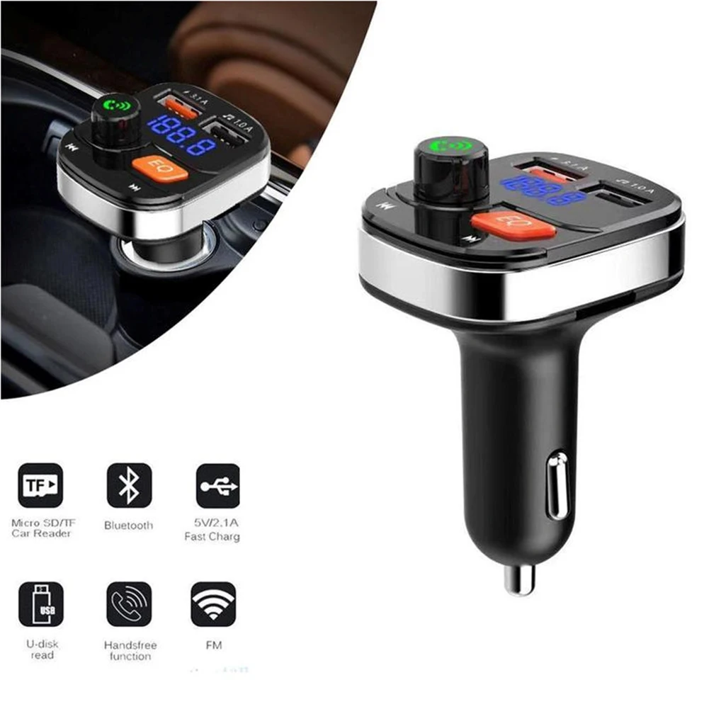 

Car Hands-free Bluetooth-compaitable 5.0 FM Transmitter Car Kit MP3 Modulator Player Handsfree Audio Receiver USB Fast Charger