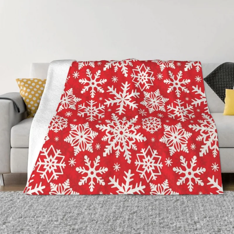 

Red Snowflake Blankets Fleece Printed Winter Holidays Multi-fuion Throw Blanket for Sofa Bedroom Bedding Throws