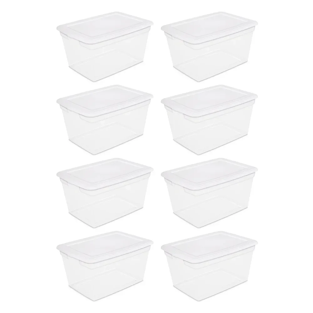 

Sterilite 58 Qt Storage Box Clear Base White Lid Set of 8 Closet Organizer, Home Organization and Storage