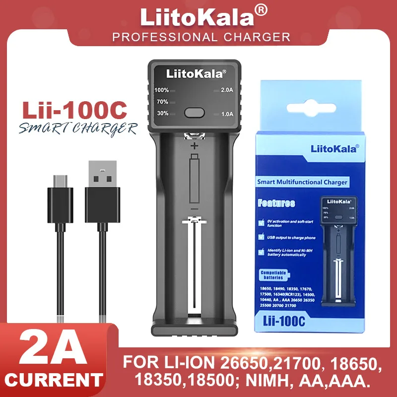

LiitoKala Lii-100C Lithium 18650 Rechargeable Battery Charger For 3.7V 21700 20700 18500 18350 26650 1.2V AA AAA Ni-MH Charger