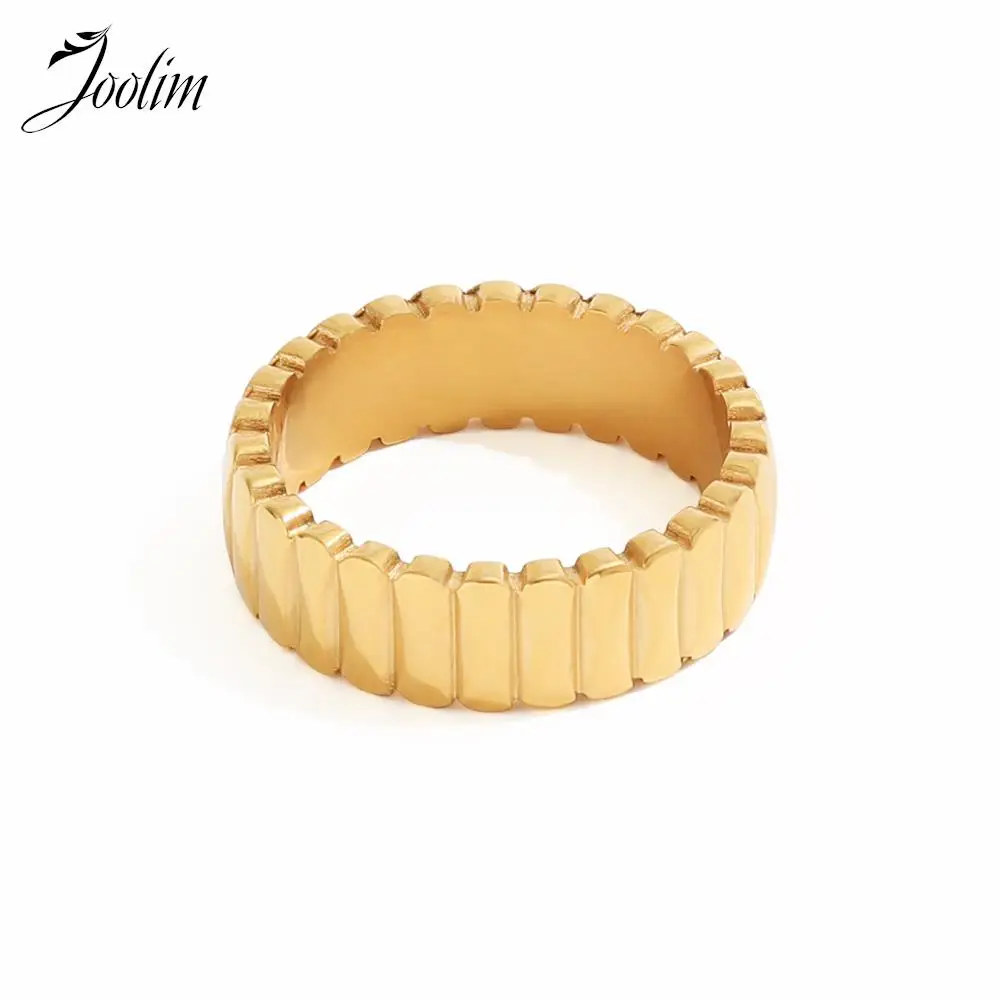 

Joolim High End Gold Finish No Fade New Stylish Chunky Bread Rings Finger Rings For Women Stainless Steel Jewelry Wholesale