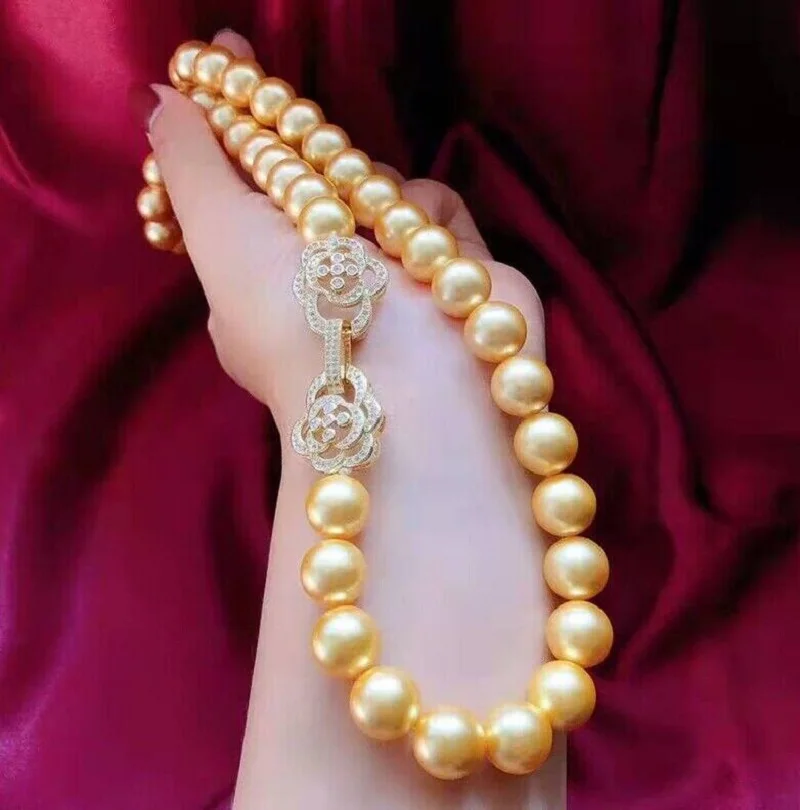 

Жемчужное ожерелье 18 дюймов AAAA 10-11 мм, натуральное круглое золото в южнокитайском стиле, 925S-