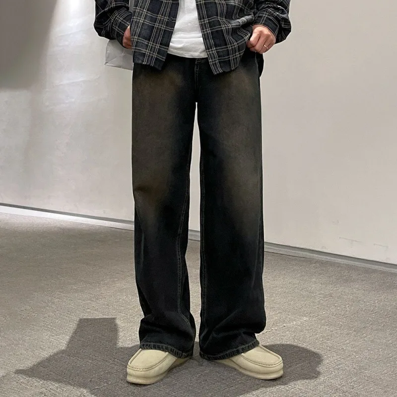 Мужские джинсы с прямыми штанинами модные и изношенные свободные мужские брюки