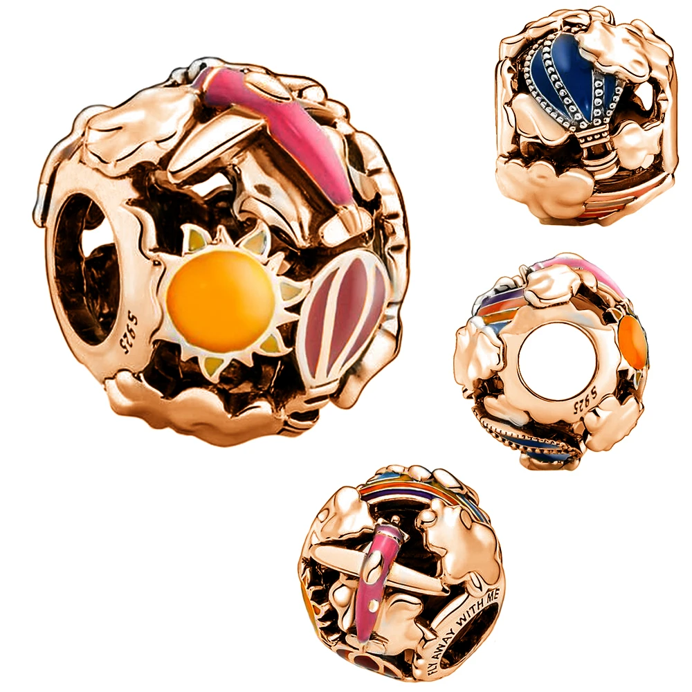 

New 925 Silver rose gold Charm sun airplane Beads Fit Pandora Original Bracelets Fashion DIY Woman Charms for Jewelry Making
