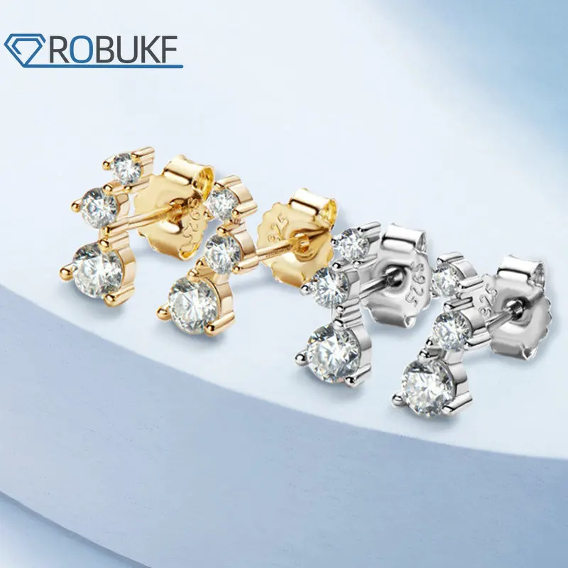 

0.58CT Moissanite Crawler Stud Earrings 18K Gold Plated 925 Sterling Silver Hypoallergenic Jewelry Box Packed New Year Gifts