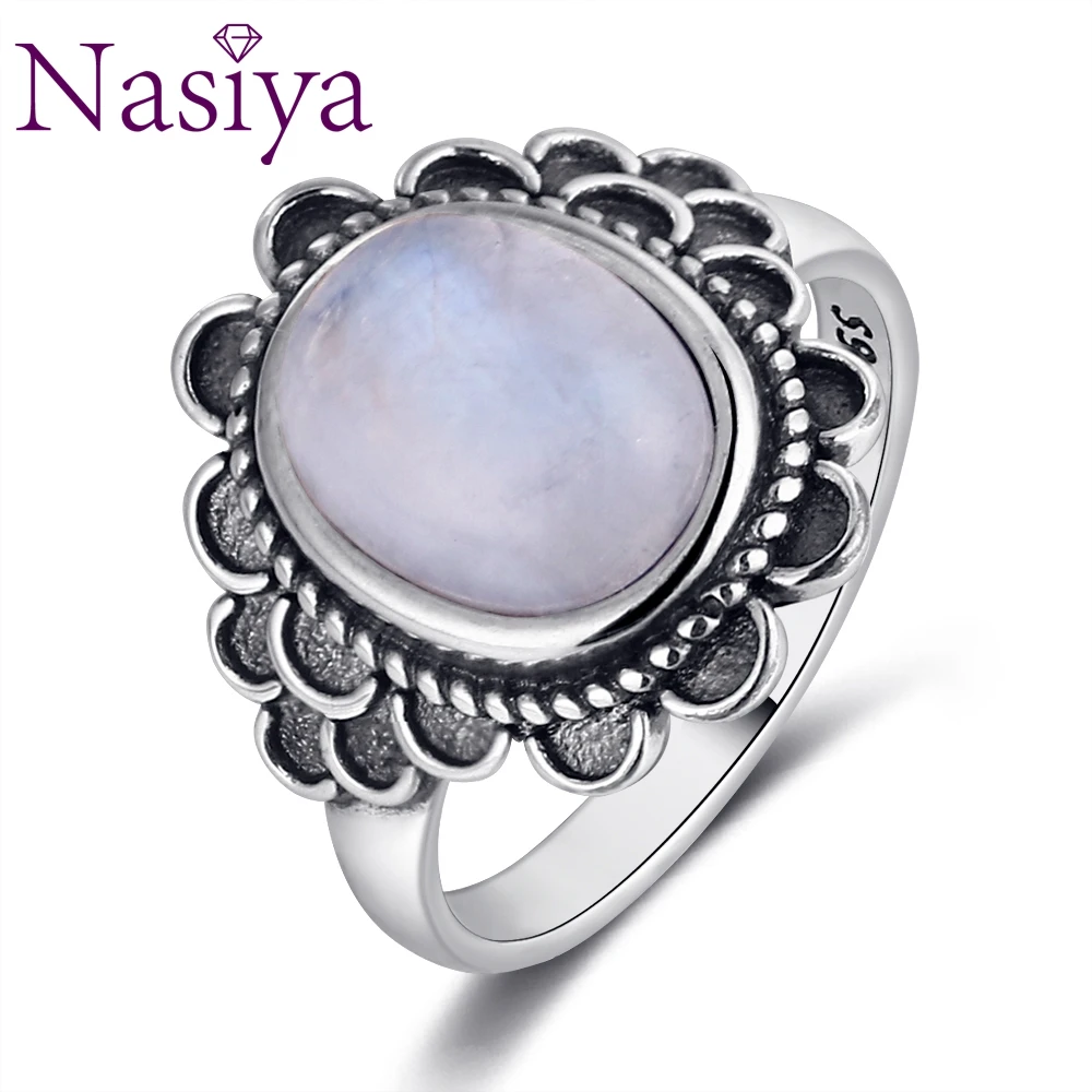 Ehtnic, цветок, натуральный лунный камень, кольца для женщин, серебряный драгоценный камень, драгоценный камень, для вечерние ринки, свадьбы, подарок на день рождения