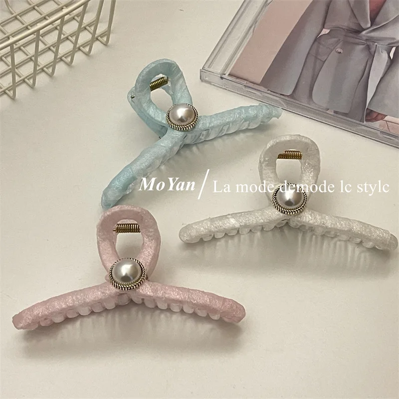 

Bright Color Pearl Clip Super Fairy Hair Catch Girl Sweet Fabric Simple All-match Hair Clip Shark Clip Spring Hair Accessories