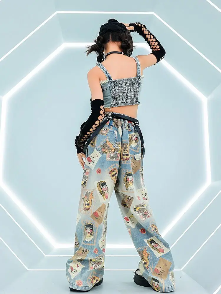 Крутая укороченная майка в стиле хип-хоп для девочек свободные джинсы покера