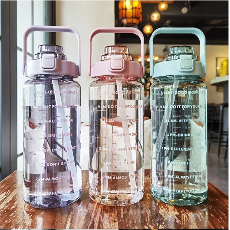 

Summer Outdoors Indoor Sports Portable Scale Large Capacity Plastic Straw Water Cup Drinkware Big Fat Cup Water Bottle Kettle