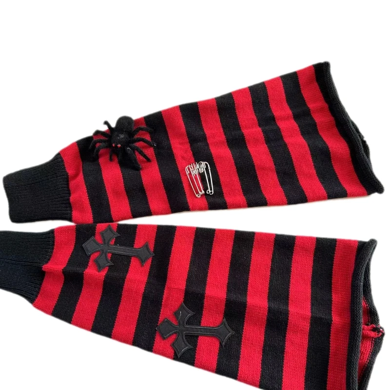 Winter Gothic Knitted Leg Warmers Cute 3D Spider Cross Badage Striped Foot Cover 37JB