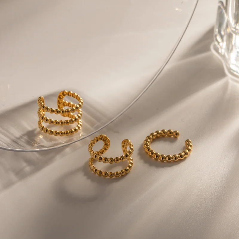 

Minar Hip Hop 3Pieces/Set Beads Hollow Geometric Clip Earrings for Women Man Unisex 18K Gold Plated 316L Stainless Steel Earring