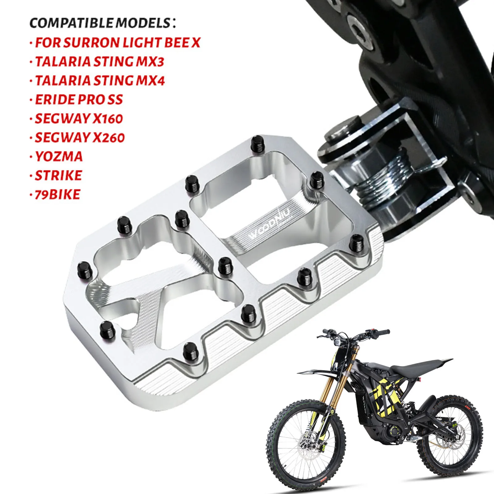 Фото Алюминиевые подножки для электромотоциклов Surron Light Bee X, Talaria MX3, MX4, Eride Pro SS, Yozma, 79Bike №1