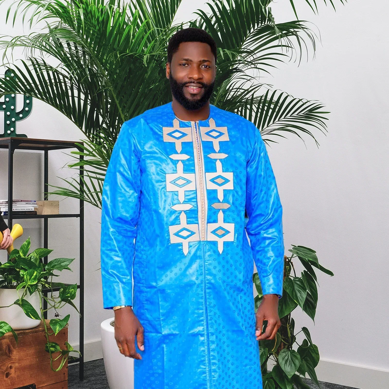 Африканская одежда для мужчин дизайн вышивки Bazin Riche топ с длинными рукавами