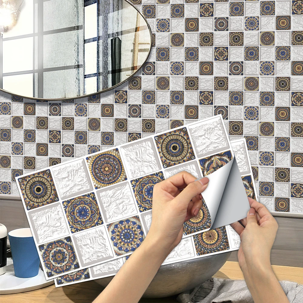 

18pcs Rectangular Tile Sticker Kitchen Oil-Proof Bathroom Waterproof Mosaic Wall Sticker Self-Adhesive Retro Roman Wallpaper