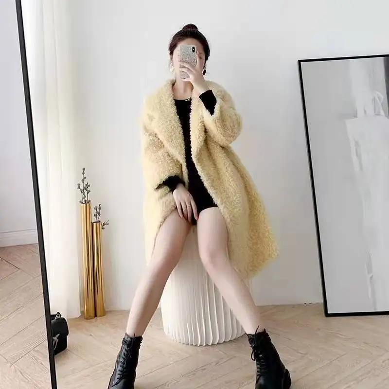 Pink Faux Fur Coat Women's New Autumn Winter Thick Warm Sheep Shearing Lamb Fur Jackets Famale Clothing Tops Solid Loose Parkas
