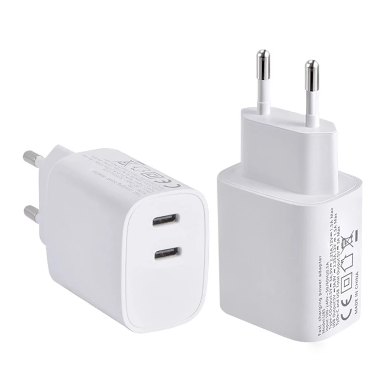 

New Double Port 40W PD Wall Travel Portable Phone Fast Charger Type C Charger Adapter For iPhone 12 EU quick charge