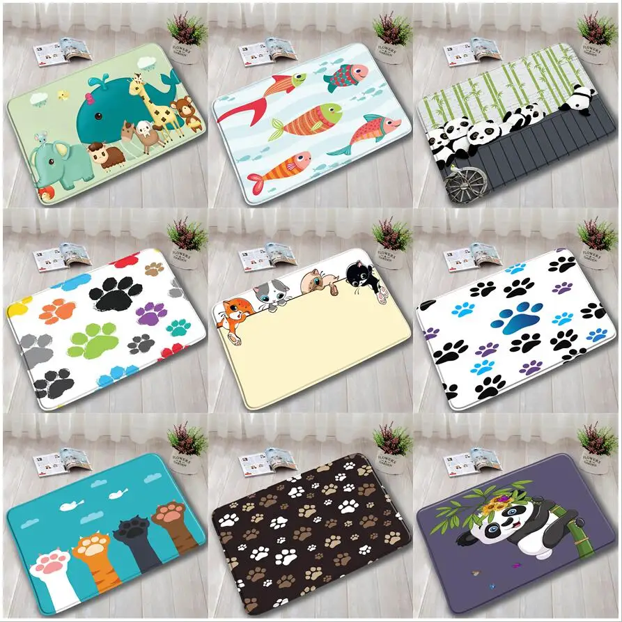 

Мультяшный забавный кот Панда детские коврики для ванной милые животные Следы Детский дверной коврик для спальни фланелевый нескользящий ...