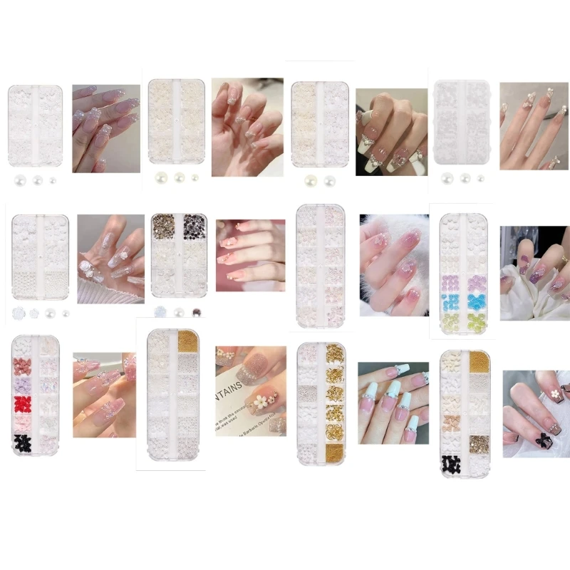 RXJC 12 сеток элегантный жемчужный 3D дизайн ногтей смоляные хрустальные стразы
