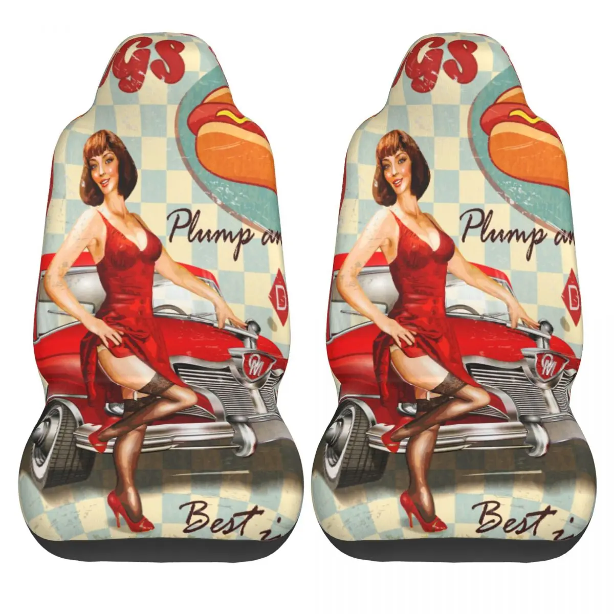

2PCS Car Seat Protector Cover Vintage Hot Dog Poster Retro Car Universal Seat Covers Car Seat Cover Cushion Protector