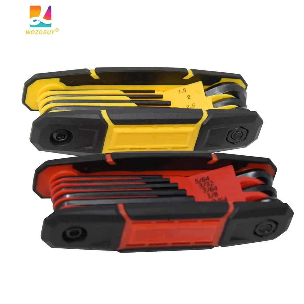 

WOZOBUY Folding Portable Hexagonal Wrench Set Metric and British System Hex Keys Durable Construction Heat Treatment S2 Finish