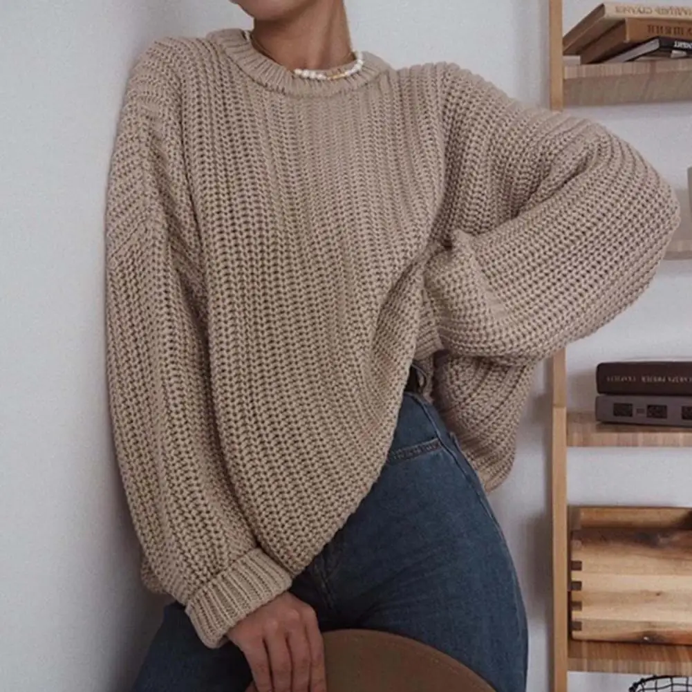 

Women's Knitted Thicken Pullovers Oversize Sweater Jumper Ribbed Edge Coarse Yarn Autumn Winter Women Casual Loose Sweaters