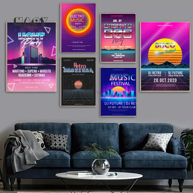 

Neon Fantasy City Music Lovers Canvas Painting Poster and 80S Prints Classic Wall Art Music Innovator Wall Paintings Room Decor