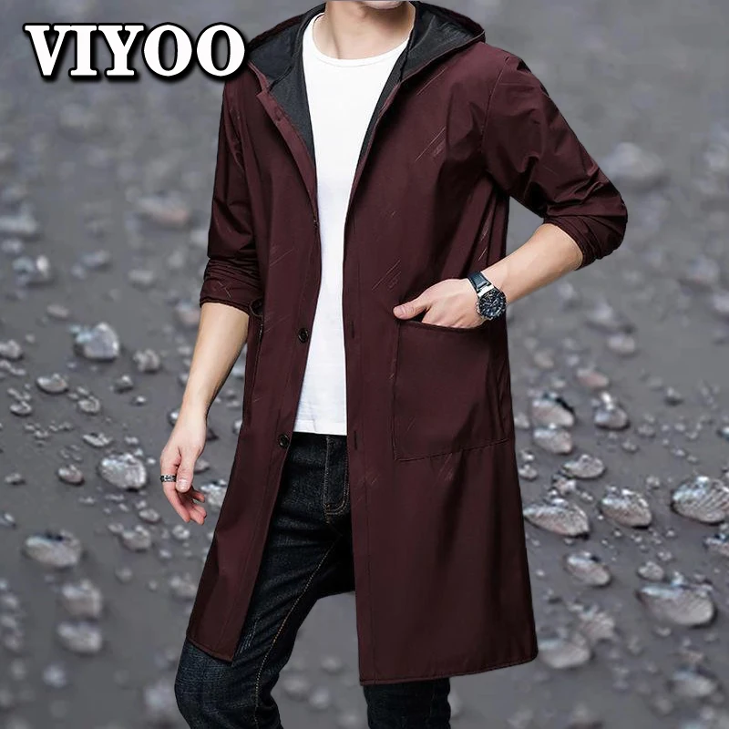 Printed High Quality Windbreaker Raincoat Waterproof Hoodies Hooded Overcoat Male Trench Coat Outerwear For Men