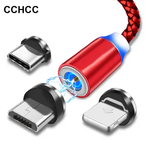 Магнитный кабель со светодиодной подсветкой, кабели Micro USB типа C, Магнитный зарядный кабель с нейлоновой оплеткой типа C для Iphone 12, 11, X, Samsung, ч...