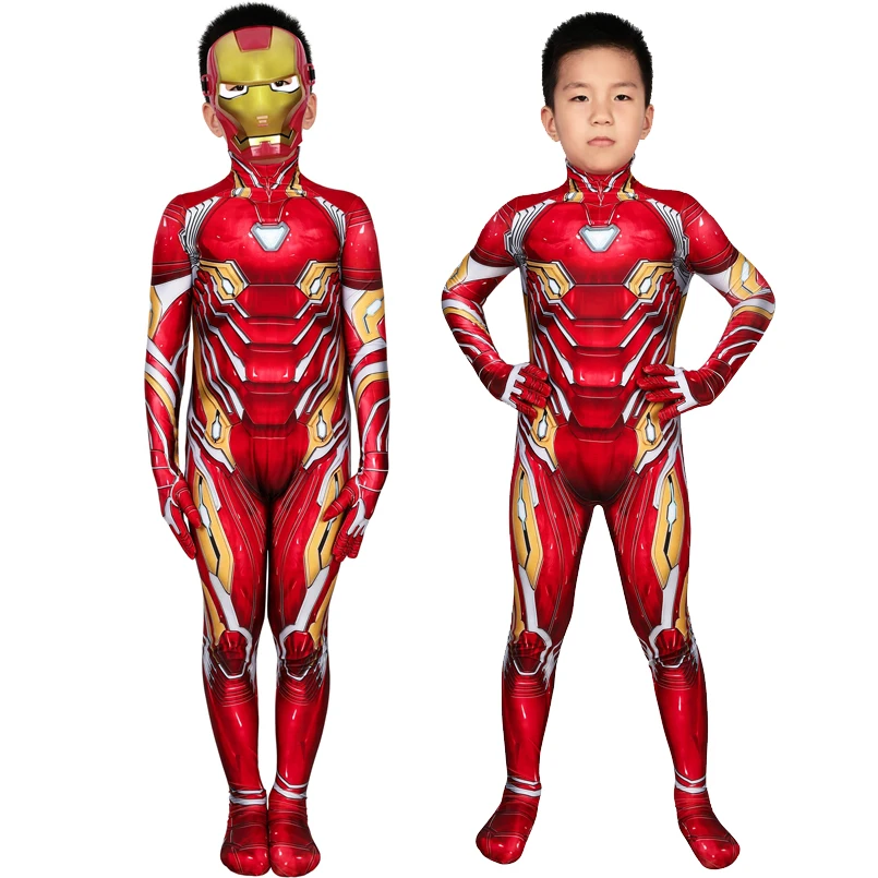 

Kids Halloween Masquerade Printing Superhero Jumpsuit Infinity War Cosplay Iron Boy Tony Costume For Children