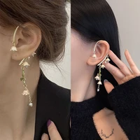 fashion white flower pearl ear clip without piercing ladies korea exquisite pendant ear clip earrings elegant wedding jewelry