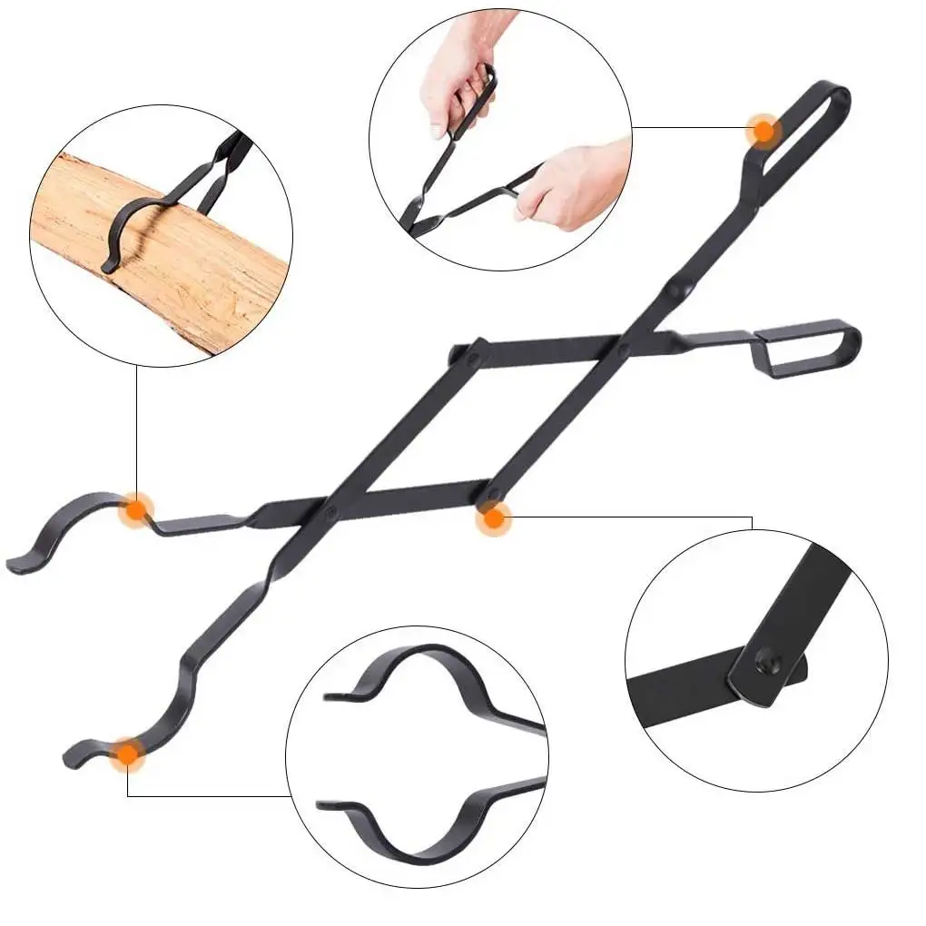 

Fireplace Tongs Log Grabber Folding Home Hotel Dining Kitchen Camping Hiking Barbecue Travel Campfire Firewood Claw