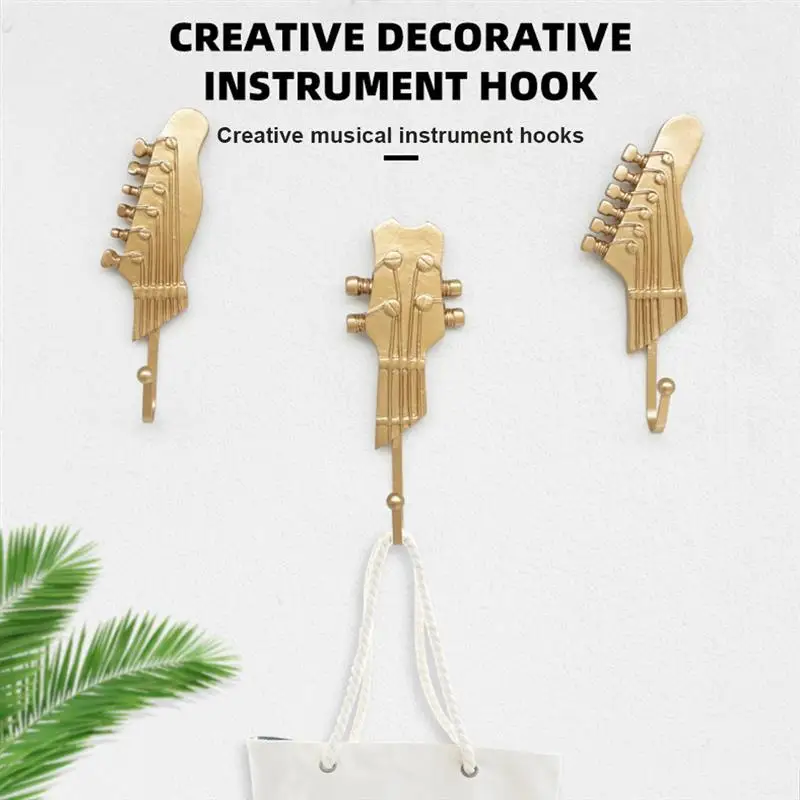 

3Pcs Guitar Head Clothes Hook Wall Mounted Resin Decorative Hooks Iron Hat Scarf Handbag Hanger Household Storage Bracket