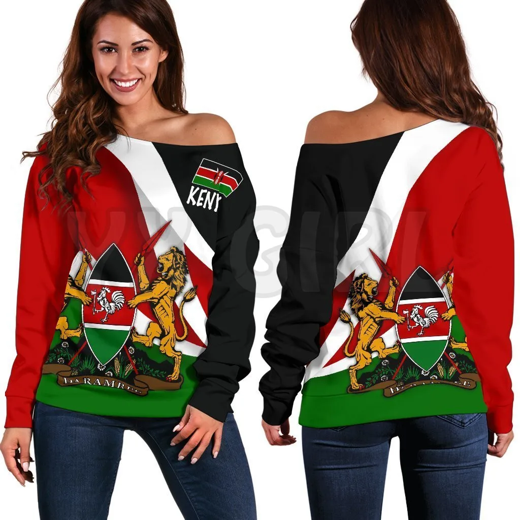 YX GIRL Kenya Impressive Flag  3D Printed Novelty Women Casual Long Sleeve Sweater Pullover