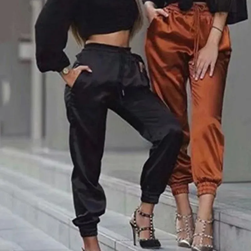 

Summer Satin Cargo Pants Women Europe Loose Casual Sport Women Joggers Streetwear Cargo Pants Women 2023