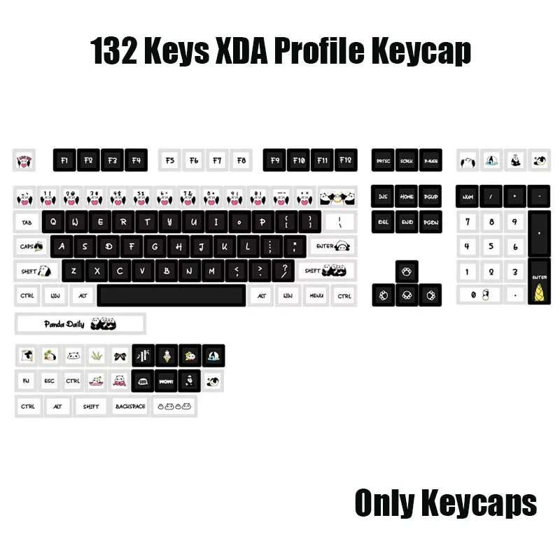 

Custom Gaming Mechanical Keyboard PBT Keycap XDA Profile DIY Cute Panda Theme 132 Keys 61 64 68 75 84 87 96 104 108 Key Layout