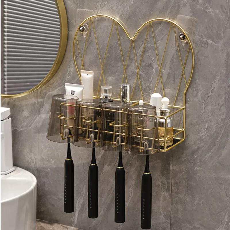 

Simple Heart Bathroom Rack Multifunctional Wall Hooks Iron Material Storage of Cosmetics Waterproof Rust Storage Baskets
