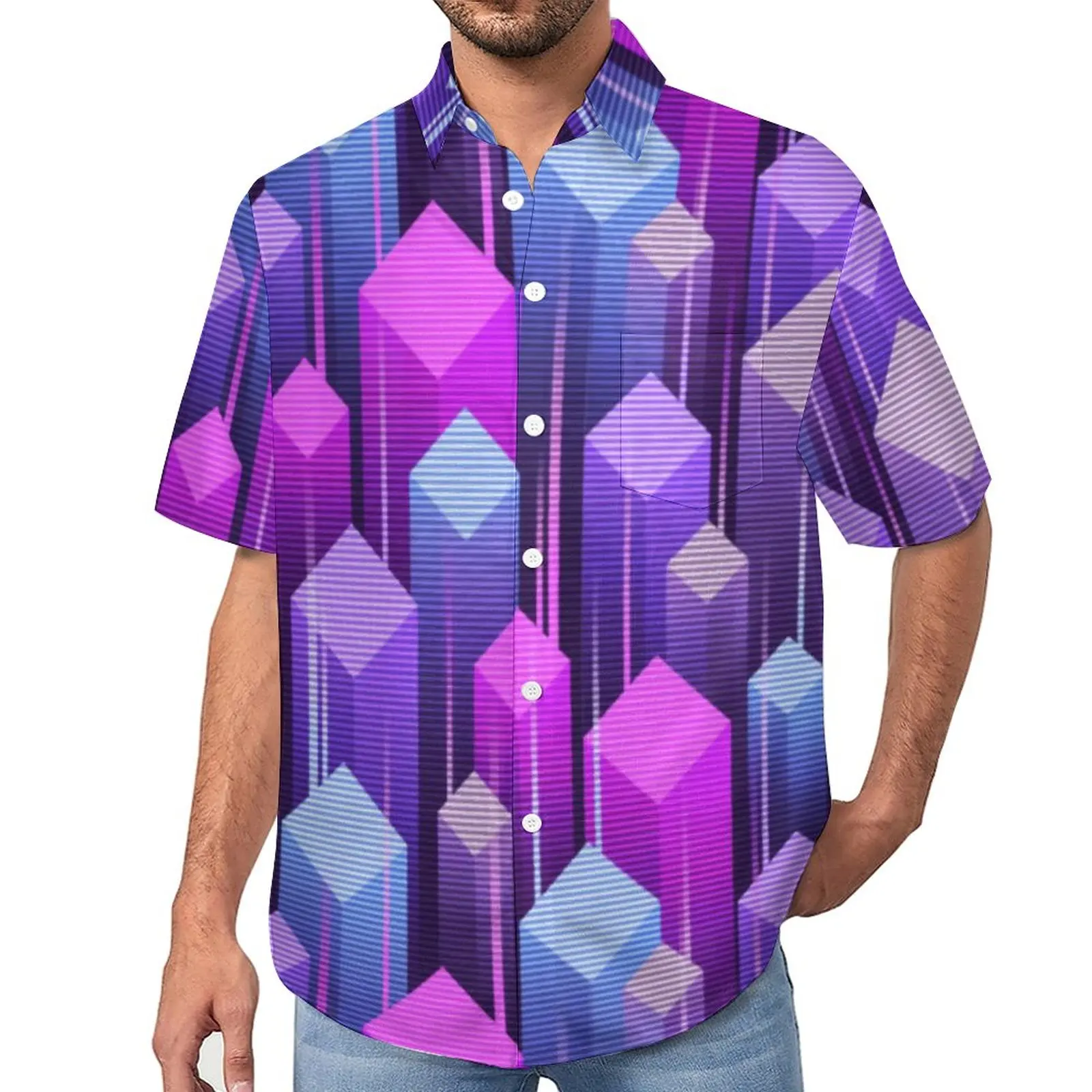

Fun Pop Art Casual Shirt 80s Abstract Geometric Vacation Loose Shirt Summer Streetwear Blouses Short Sleeve Custom Oversize Top