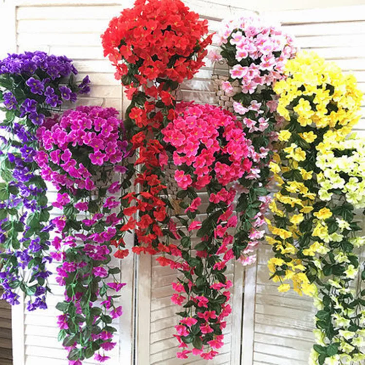 FZYPJ Violet Artificial Flower For Party Decoration Wedding Valentine's Day Simulation Wall Hanging Basket Fake Orchid Flower
