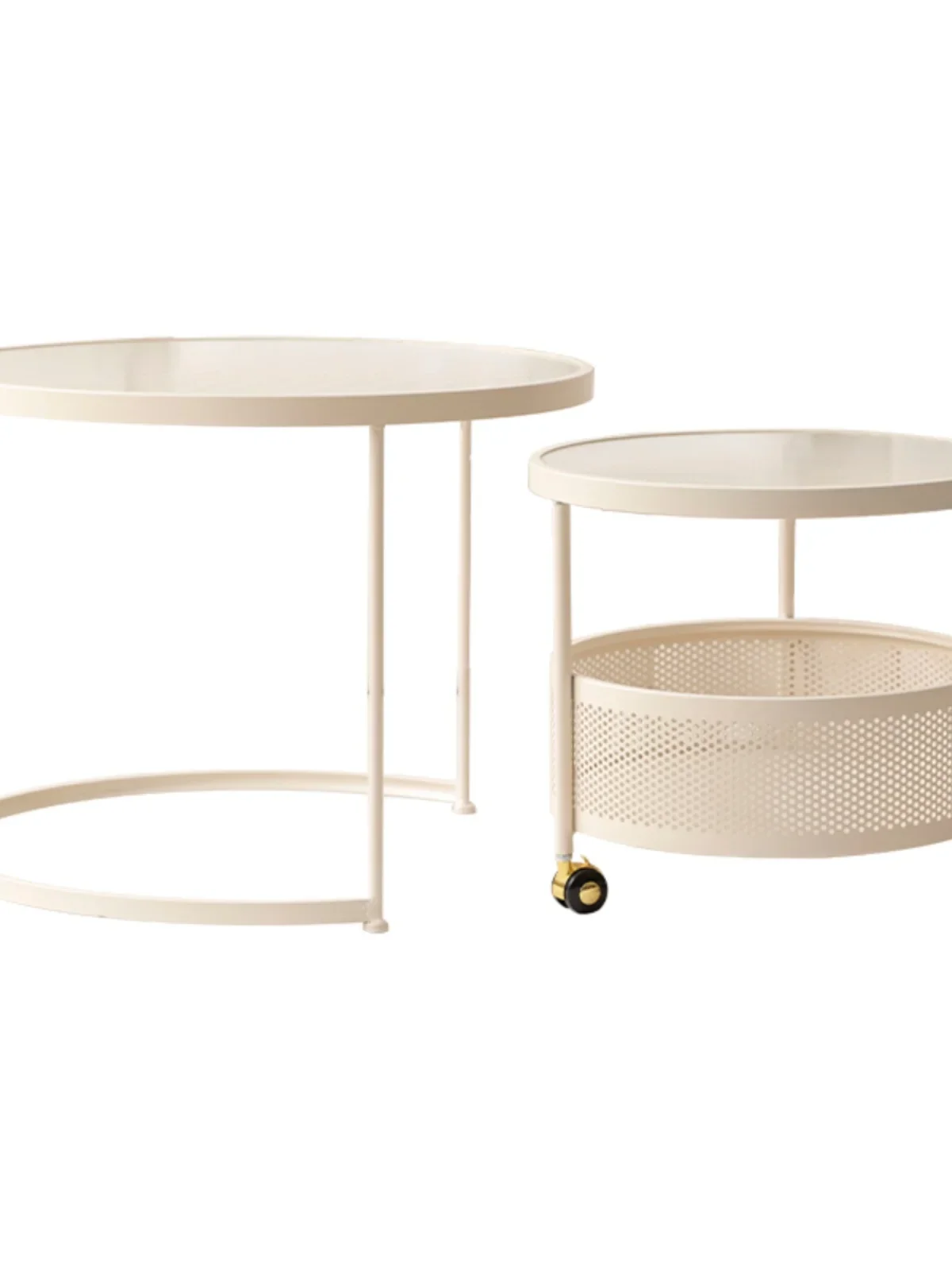 nie mała jednostka kremowa wiatr Changhong szklany stolik do herbaty salon Xiaohongshu 2023 nowa okrągła kombinacja lekkich luksusowych