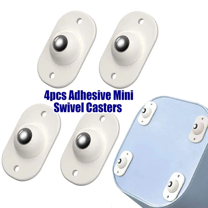 

4PC Mini Rotating Wheel Self Adhesive Universal Pulleys 360 Degree Swivel Caster Storage Box Carton Trash Can Furniture Rollers