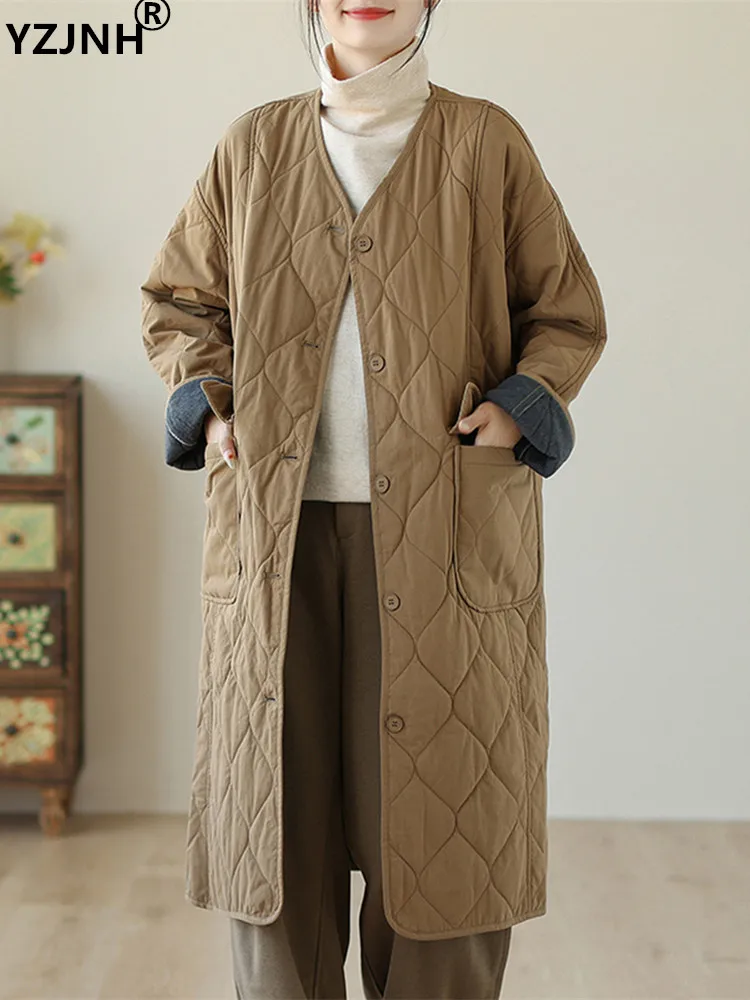 

YZJNH 2023 Women's Winter Clothing New Literary Cotton Plus Size Retro Cardigan Long Robe Cotton Coat Women
