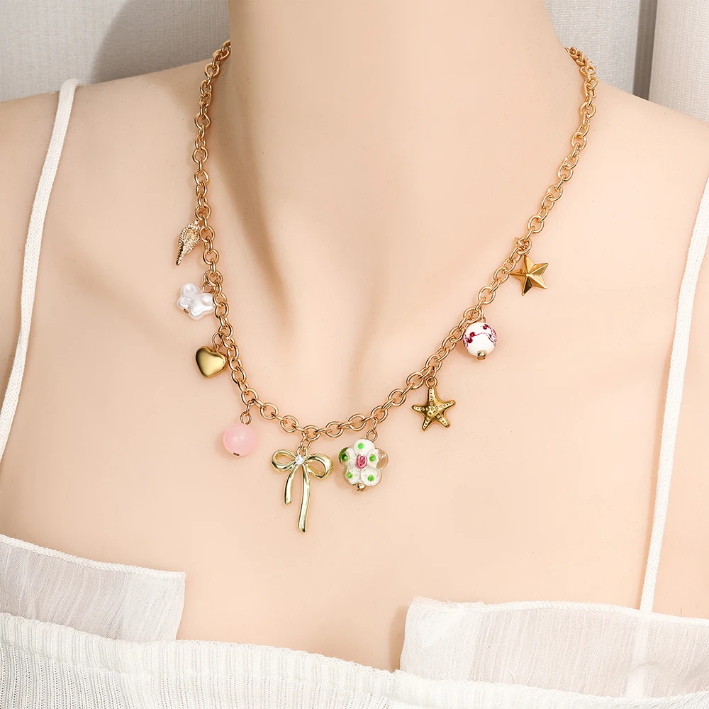 Креативное ожерелье с подвесками в виде цветка морской звезды и банта для женщин