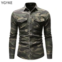 2022 foreign trade fashion long sleeved camouflage denim jacket mens outdoor mountaineering tooling top denim shirt men
