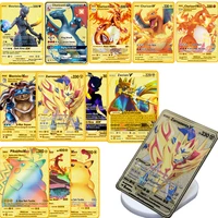 pokemon iron shiny cards english vmax charizard mewtwo pikachu metal gold card game collection letters kids battle game gifts