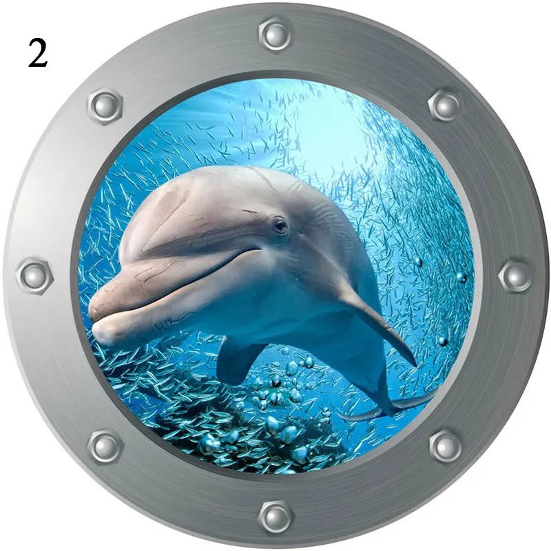 

Shark Fish Home Decor Cartoon Animals Decals Turtle Sea World Animals 3D Window Submarine Wall Sticker Bathroom Living Room