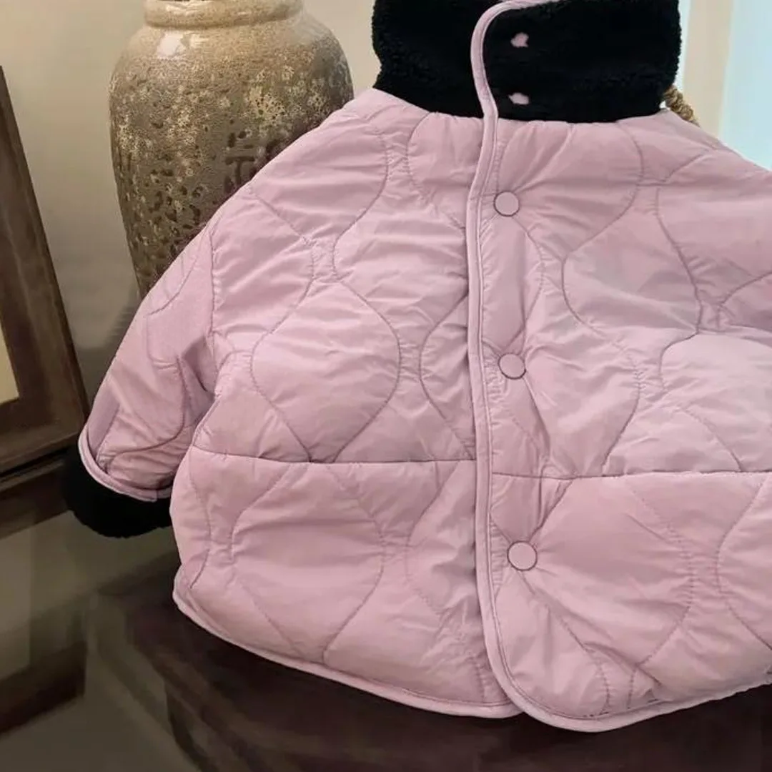 Детское двустороннее пальто на осень и зиму для девочек утепленная бархатная